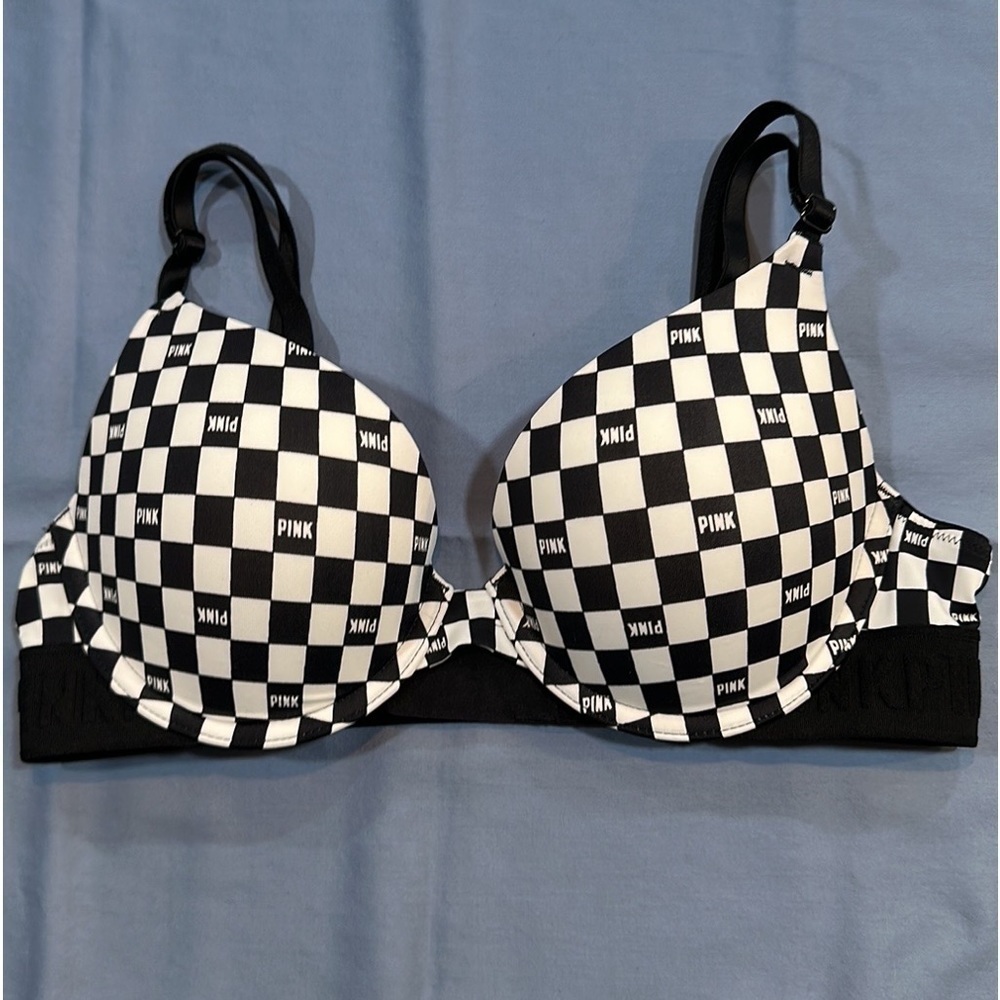 PINK Victoria's Secret Black & White Checkered Push-Up Bra